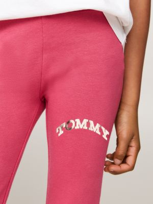 leggings varsity super skinny fit con logo rosa da bambine tommy hilfiger