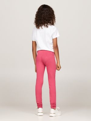 leggings varsity super skinny fit con logo rosa da bambine tommy hilfiger