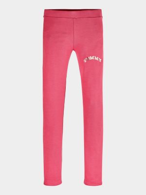 leggings varsity super skinny fit con logo rosa da bambine tommy hilfiger