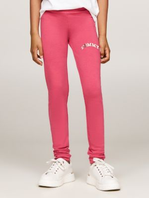 leggings varsity super skinny fit con logo pink da bambine tommy hilfiger