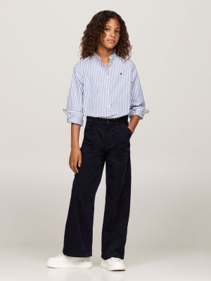 pantalón chino de pana con pernera ancha azul de niñas tommy hilfiger