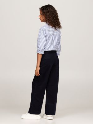 pantalón chino de pana con pernera ancha azul de niñas tommy hilfiger