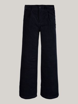 pantalón chino de pana con pernera ancha azul de niñas tommy hilfiger