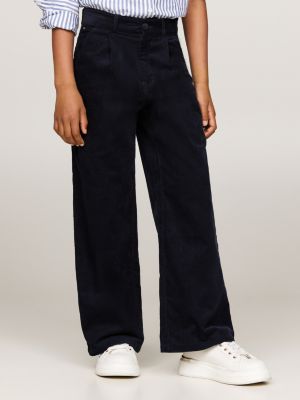 pantalón chino de pana con pernera ancha azul de niñas tommy hilfiger