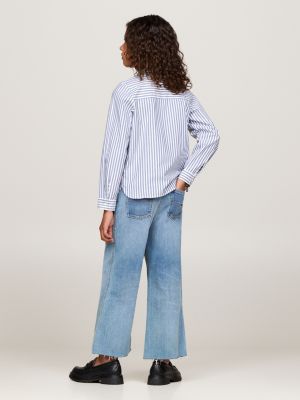 blusa regular fit con ruches sul collo blu da bambine tommy hilfiger