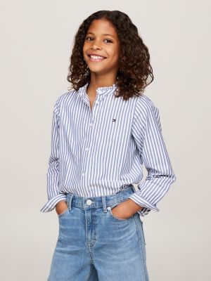 chemisier droit à col volanté bleu pour filles tommy hilfiger