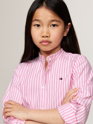 roze regular fit blouse met ruches rond de hals voor meisjes - tommy hilfiger