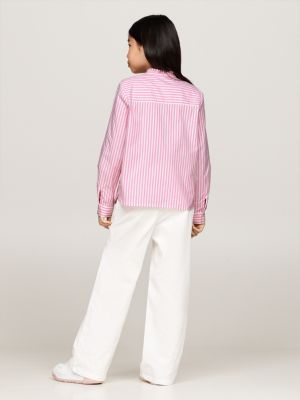 roze regular fit blouse met ruches rond de hals voor meisjes - tommy hilfiger