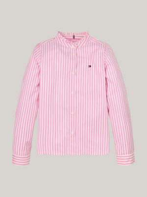 roze regular fit blouse met ruches rond de hals voor meisjes - tommy hilfiger