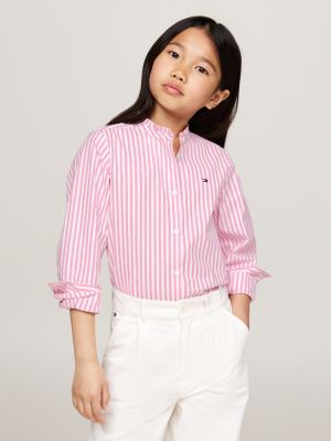 blusa regular fit con ruches sul collo rosa da bambine tommy hilfiger