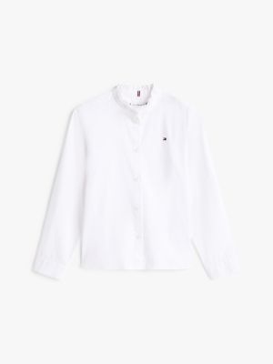 wit relaxed fit poplin blouse met ruches voor meisjes - tommy hilfiger