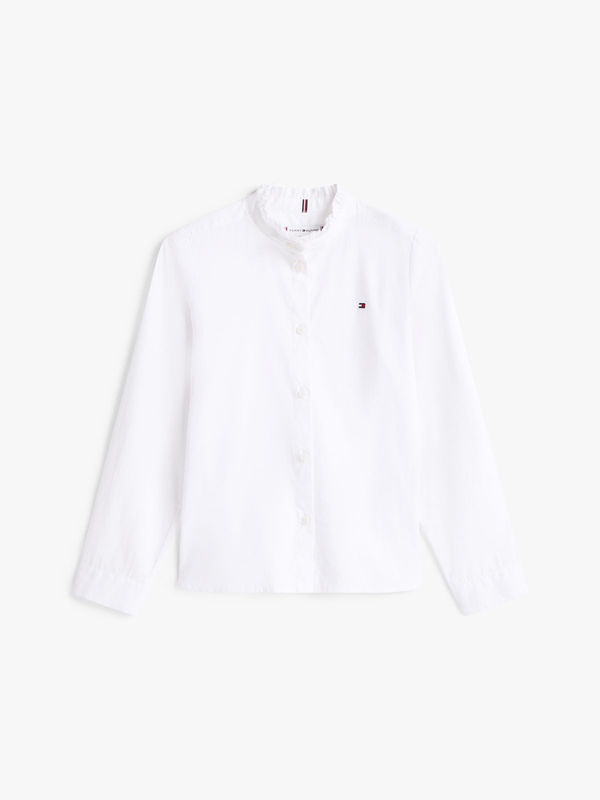 Essential Relaxed Fit Ruffle Poplin Blouse — White