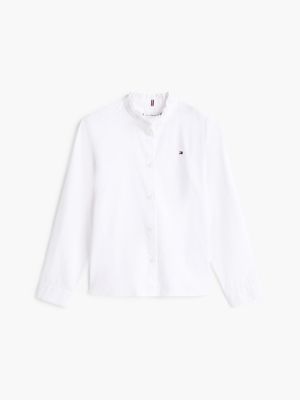 white essential relaxed fit ruffle poplin blouse for girls tommy hilfiger