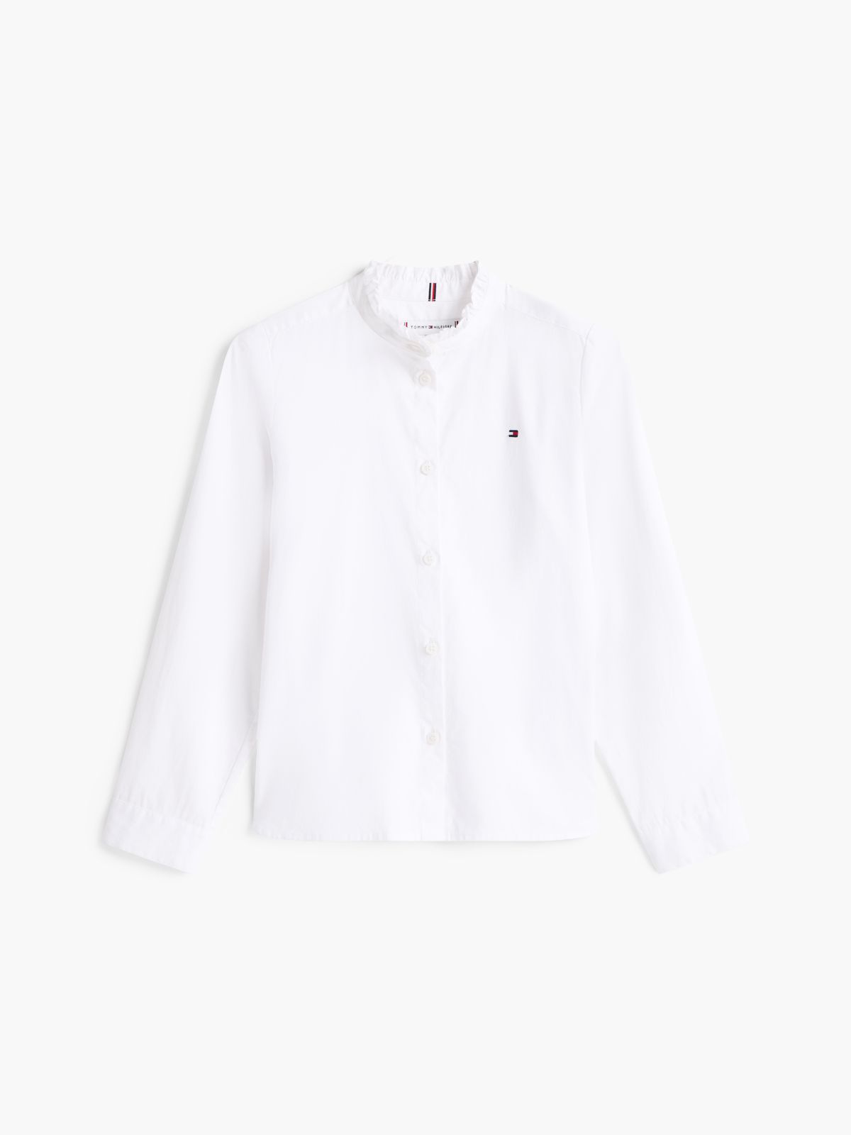 Essential Relaxed Fit Ruffle Poplin Blouse — White