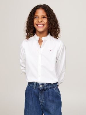 weiß regular fit bluse mit rüschenkragen für mädchen - tommy hilfiger