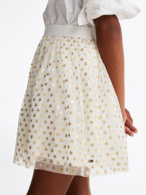 beige metallic star tulle skirt for girls tommy hilfiger