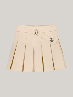 gonna in twill a pieghe con cintura beige da bambine tommy hilfiger