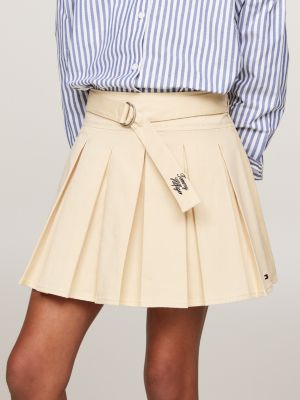 gonna in twill a pieghe con cintura beige da bambine tommy hilfiger