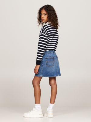 blauw a-line denim rok met knoopsluiting voor meisjes - tommy hilfiger