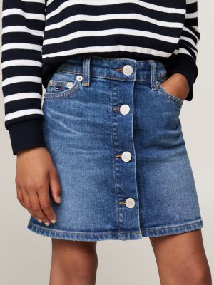 blauw a-line denim rok met knoopsluiting voor meisjes - tommy hilfiger