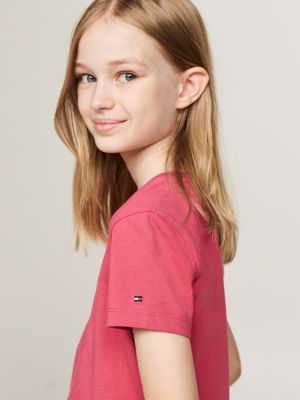 t-shirt con logo in corsivo rosa da bambine tommy hilfiger