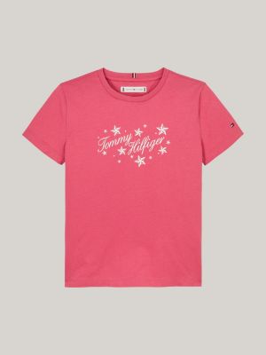 rosa t-shirt mit schreibschrift-logo für mädchen - tommy hilfiger