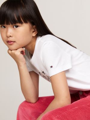 white logo t-shirt for girls tommy hilfiger