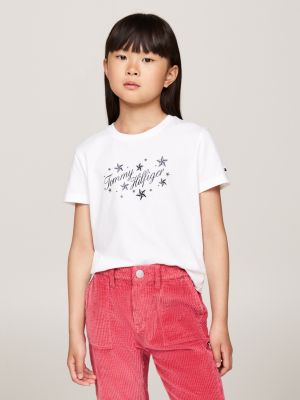 white logo t-shirt for girls tommy hilfiger