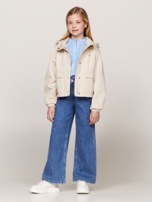 giacca a vento relaxed fit in twill beige da bambine tommy hilfiger