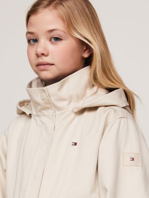 giacca a vento relaxed fit in twill beige da bambine tommy hilfiger