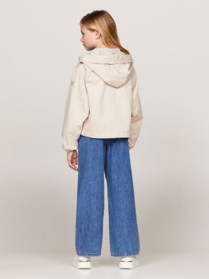 giacca a vento relaxed fit in twill beige da bambine tommy hilfiger