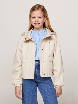 giacca a vento relaxed fit in twill beige da bambine tommy hilfiger