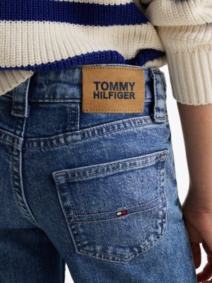 jeans girlfriend fit dritti con orlo scucito blu da bambine tommy hilfiger