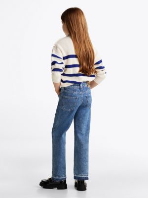 blue girlfriend straight raw hem jeans for girls tommy hilfiger