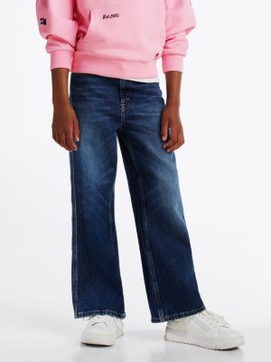 jeans larghi dark wash blu da bambine tommy hilfiger