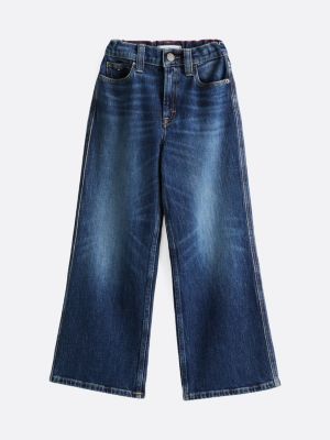 blau dark wash jeans mit weitem bein für mädchen - tommy hilfiger