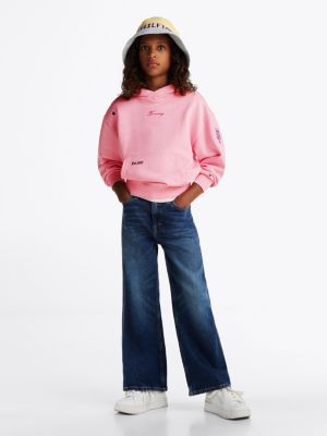 blue dark wash jeans mit weitem bein für mädchen - tommy hilfiger