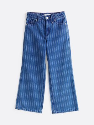 blau gestreifte jeans mit weitem bein für mädchen - tommy hilfiger