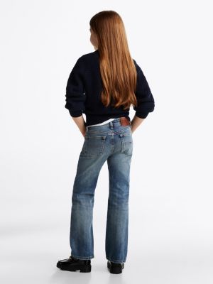 jean bootcut évasé vintage à effet délavé bleu pour filles tommy hilfiger