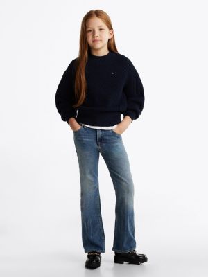 jean bootcut évasé vintage à effet délavé bleu pour filles tommy hilfiger