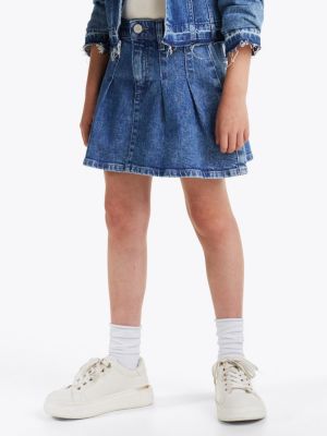 minigonna in denim a pieghe blu da bambine tommy hilfiger