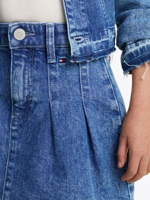 minigonna in denim a pieghe blu da bambine tommy hilfiger