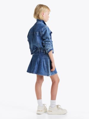 minigonna in denim a pieghe blu da bambine tommy hilfiger