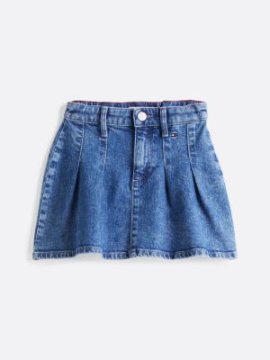 minigonna in denim a pieghe blu da bambine tommy hilfiger