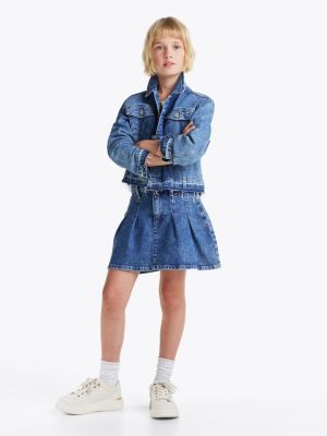 minijupe plissée en denim blue pour filles tommy hilfiger