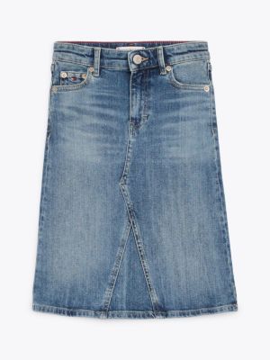 blue vintage wash denim midi skirt for girls tommy hilfiger