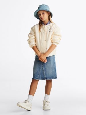 blue vintage wash denim midi skirt for girls tommy hilfiger