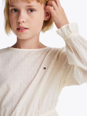 white ruffle dobby blouse for girls tommy hilfiger