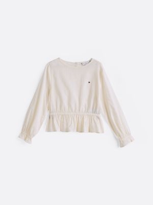 white ruffle dobby blouse for girls tommy hilfiger