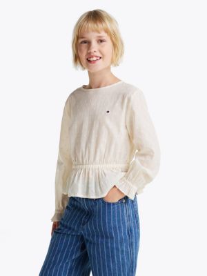 white ruffle dobby blouse for girls tommy hilfiger